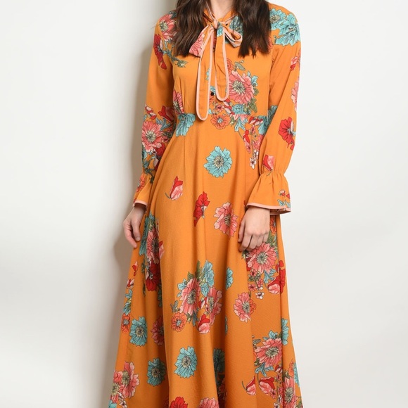 LAST 1 S ‼️MUSTARD ORANGE VIBRANT BOHEMIAN - DRESS - Picture 2 of 3